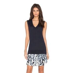 Equipment Femme Wool Cashmere Sweater Dress Silk Printed Hem Sleeveless V Neck M